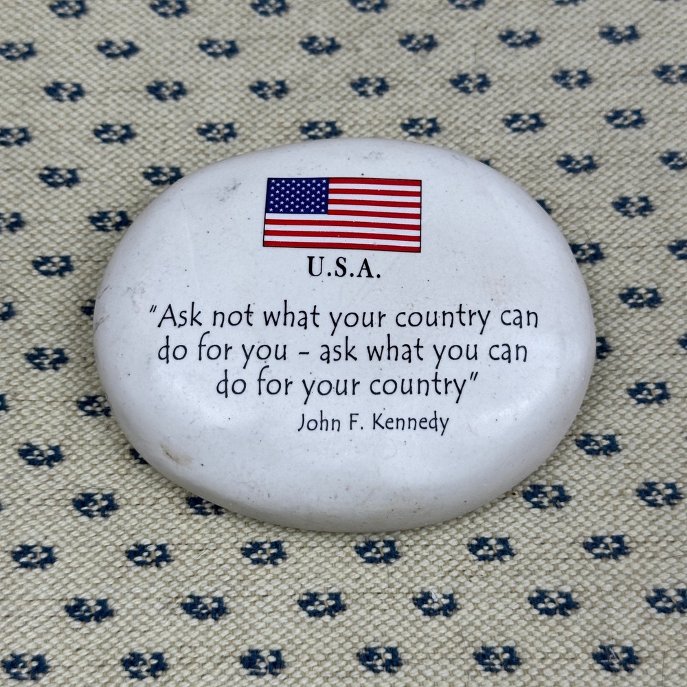 August Ceramics USA Made Stone John F Kennedy Quote American‎ Flag